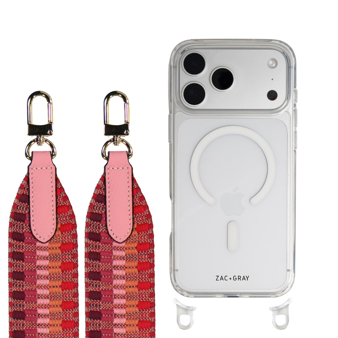 iPhone 17 CRYSTAL CLEAR TRANSPARENT CASE + PATTERNED STRAP