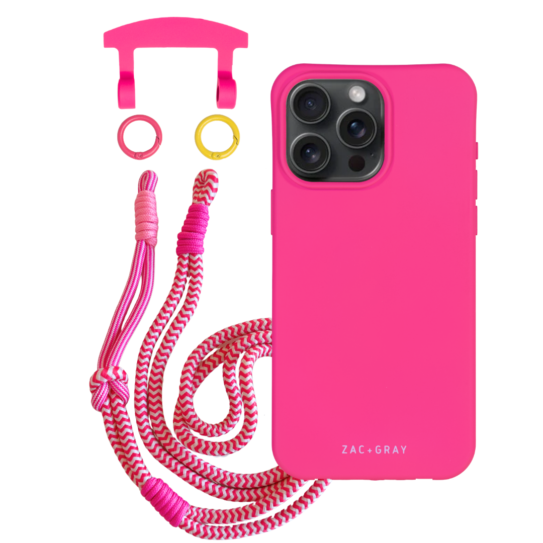 iPhone 16 Pro Max HOT PINK CASE + KNOTTED CORD