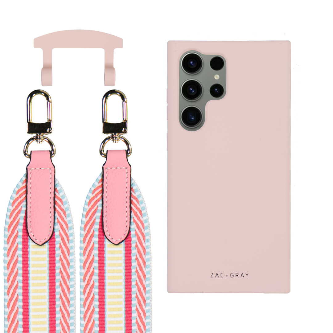 Samsung S25 Ultra ROSÉ PINK CASE + PATTERNED STRAP