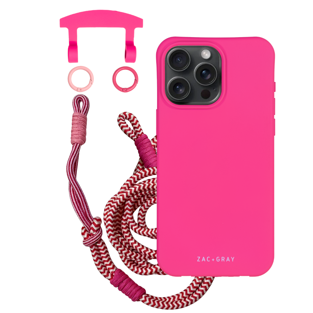 iPhone 11 HOT PINK CASE + KNOTTED CORD