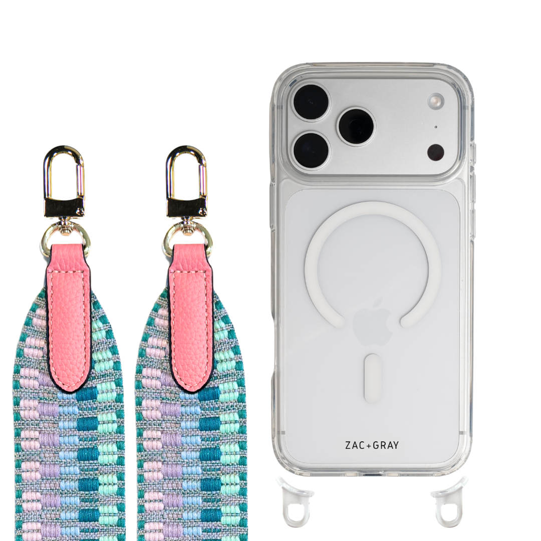 iPhone 17 CRYSTAL CLEAR TRANSPARENT CASE + PATTERNED STRAP