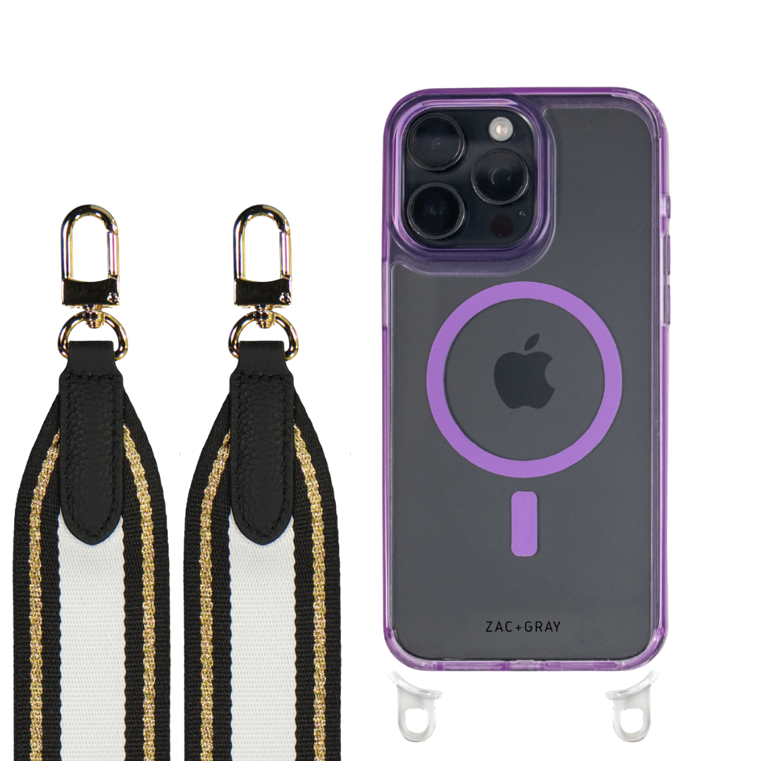 iPhone 16 LAVENDER TRANSPARENT CASE + PATTERNED STRAP