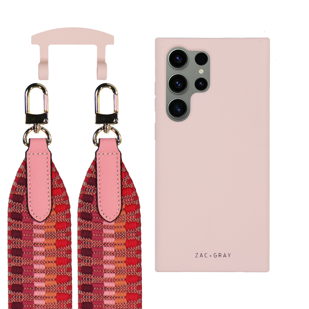 Samsung S25 Ultra ROSÉ PINK CASE + PATTERNED STRAP