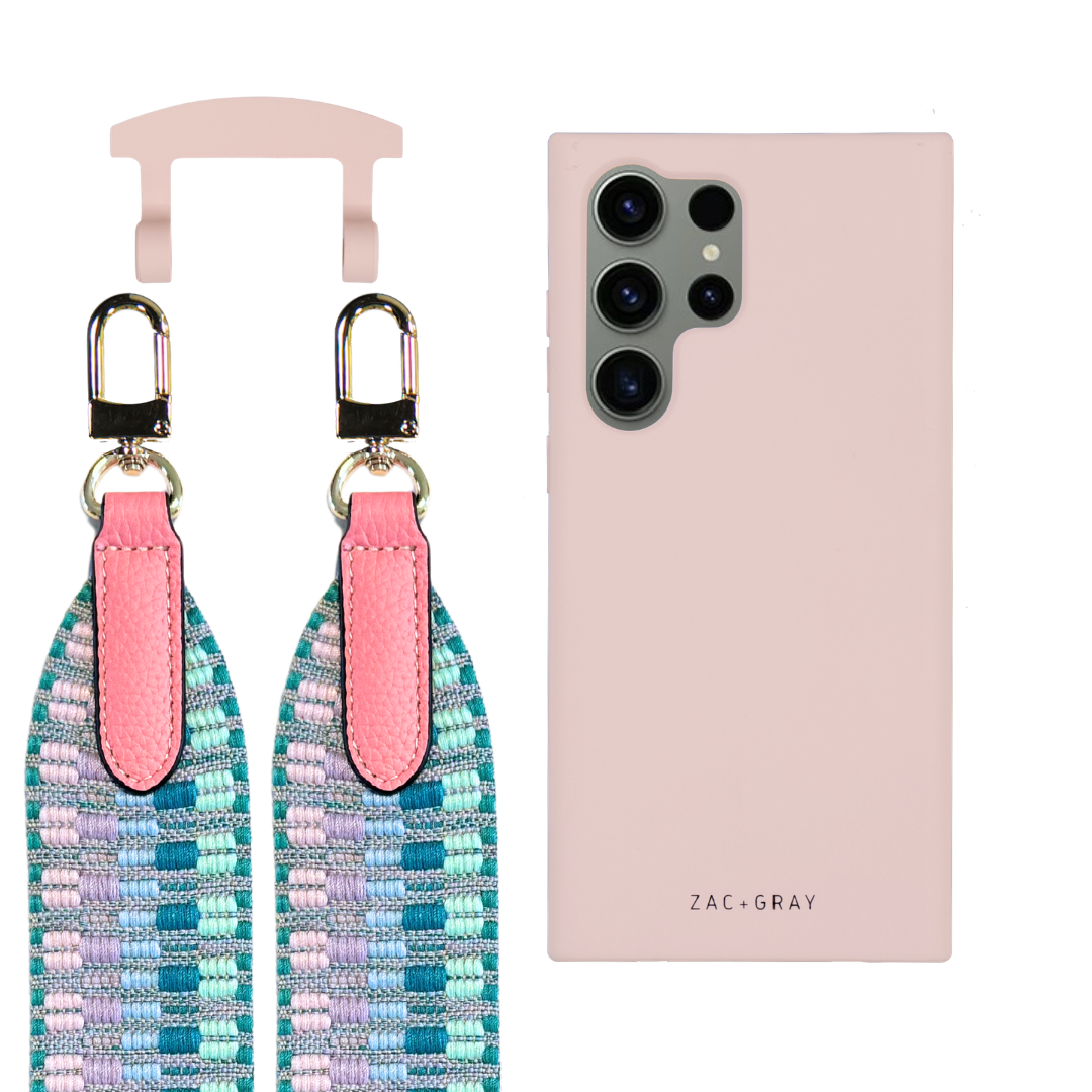 Samsung S25 Ultra ROSÉ PINK CASE + PATTERNED STRAP