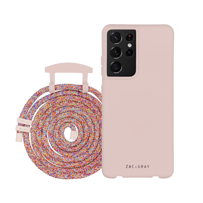 Samsung S21 Ultra ROSÉ PINK CASE + RAINBOW RED CORD