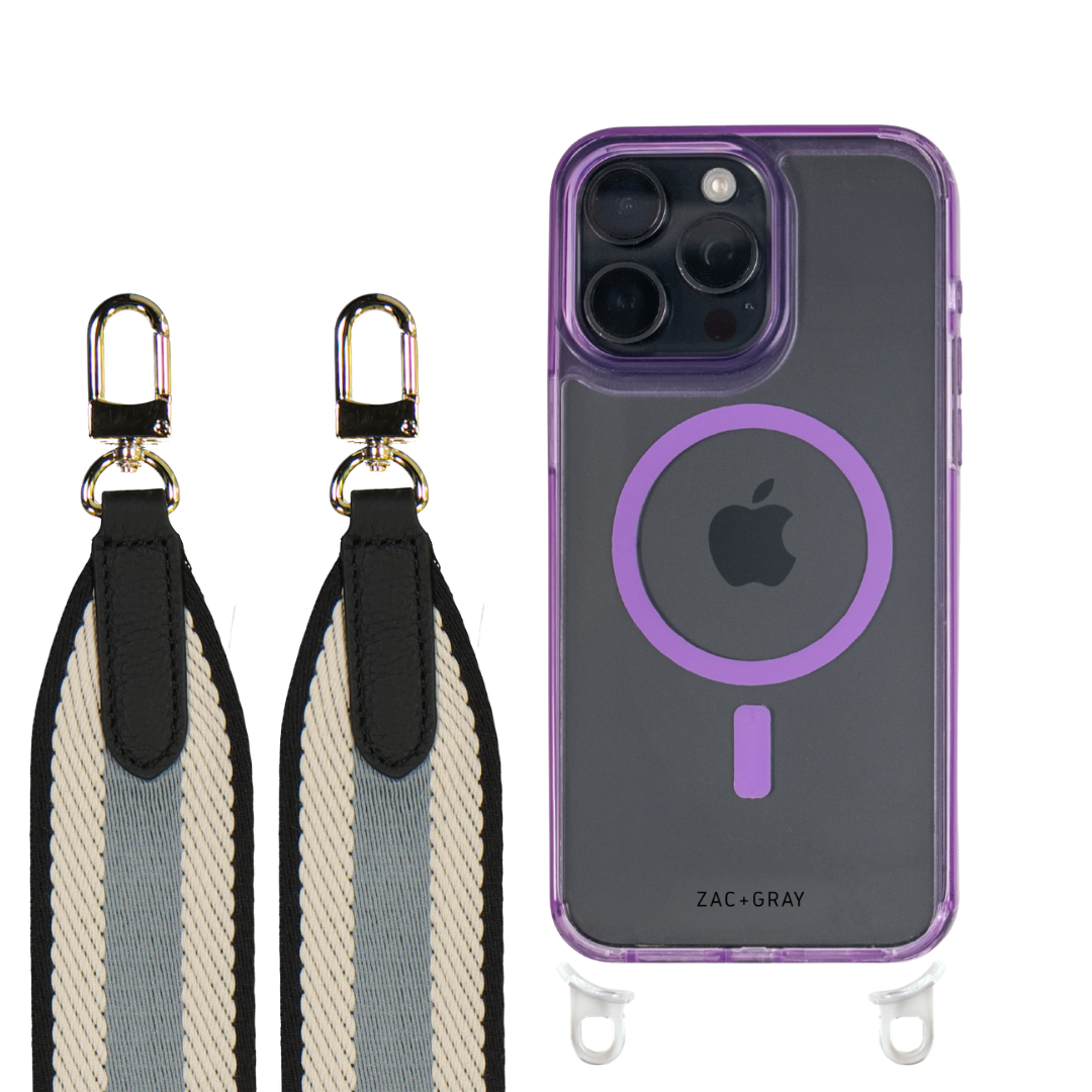 iPhone 16 LAVENDER TRANSPARENT CASE + PATTERNED STRAP