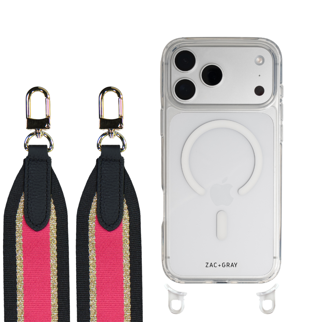 iPhone 17 CRYSTAL CLEAR TRANSPARENT CASE + PATTERNED STRAP