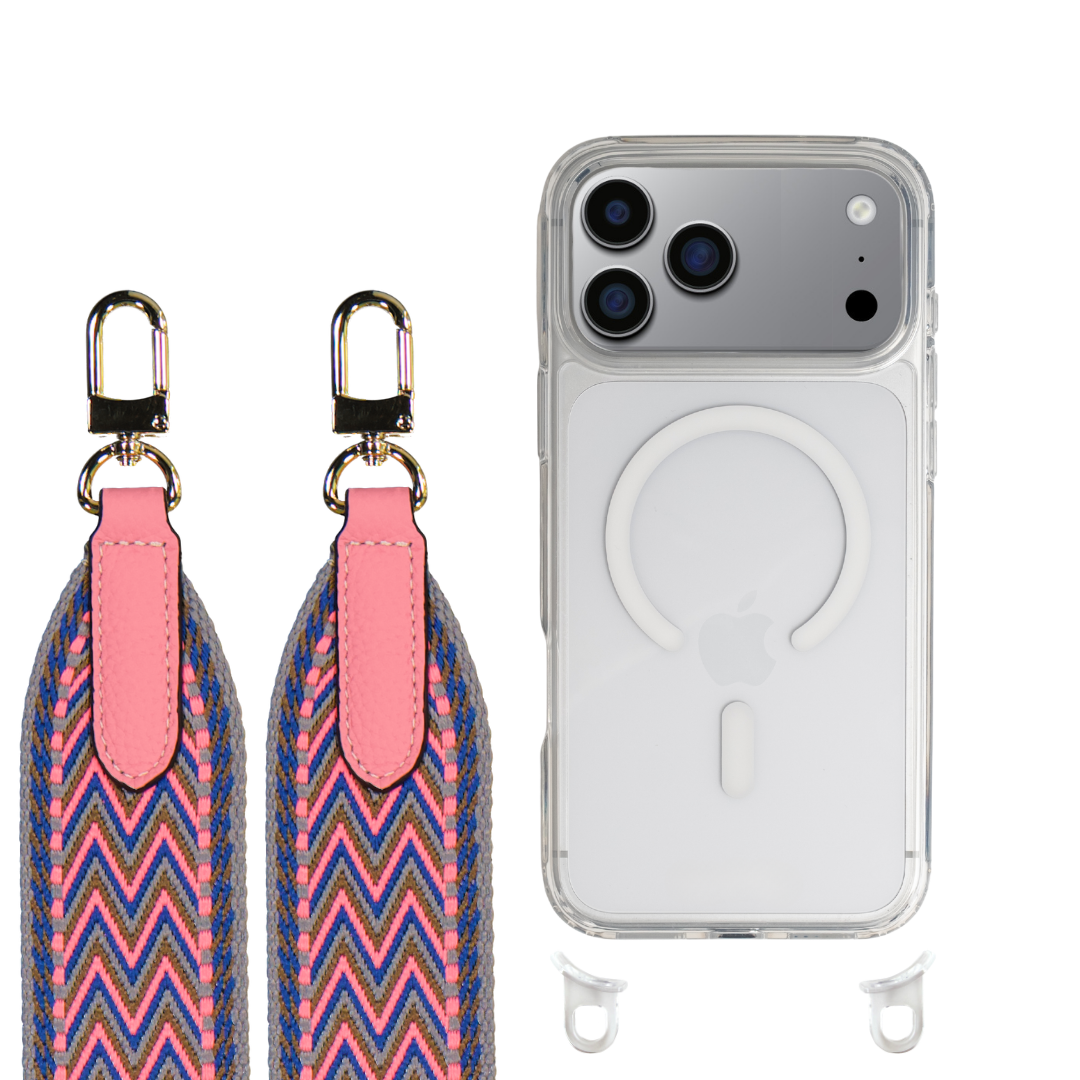 iPhone 17 Pro CRYSTAL CLEAR TRANSPARENT CASE + PATTERNED STRAP
