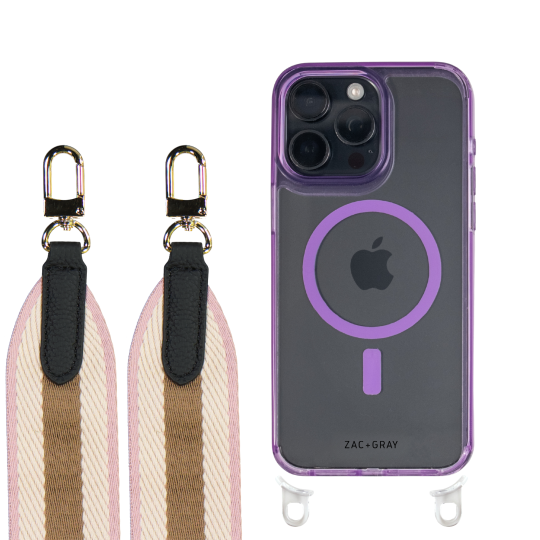 iPhone 16 LAVENDER TRANSPARENT CASE + PATTERNED STRAP