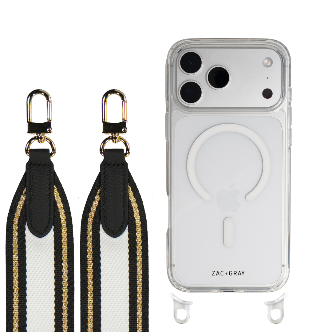 iPhone 17 CRYSTAL CLEAR TRANSPARENT CASE + PATTERNED STRAP