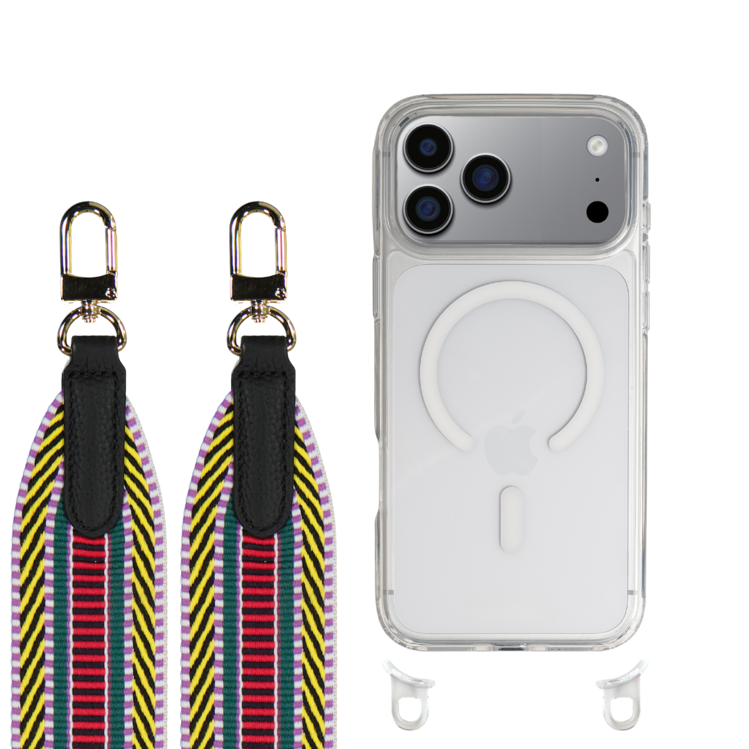 iPhone 17 Pro CRYSTAL CLEAR TRANSPARENT CASE + PATTERNED STRAP