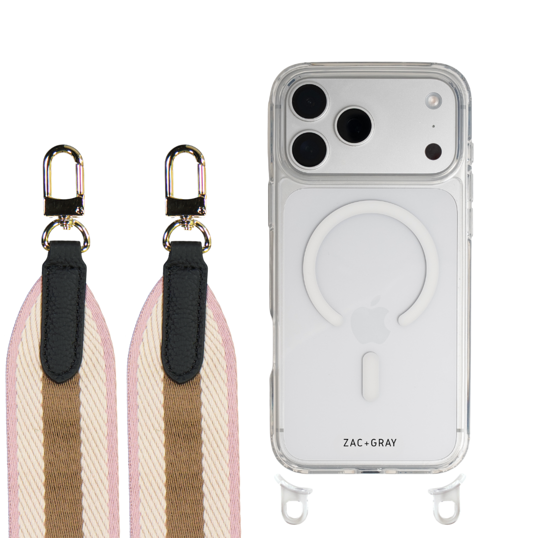 iPhone 17 CRYSTAL CLEAR TRANSPARENT CASE + PATTERNED STRAP