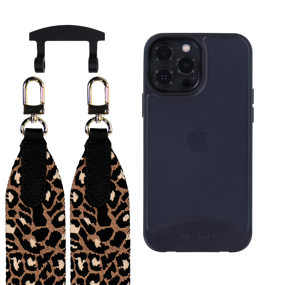 iPhone 13 Pro FROSTED MIDNIGHT BLACK CASE + PATTERNED STRAP