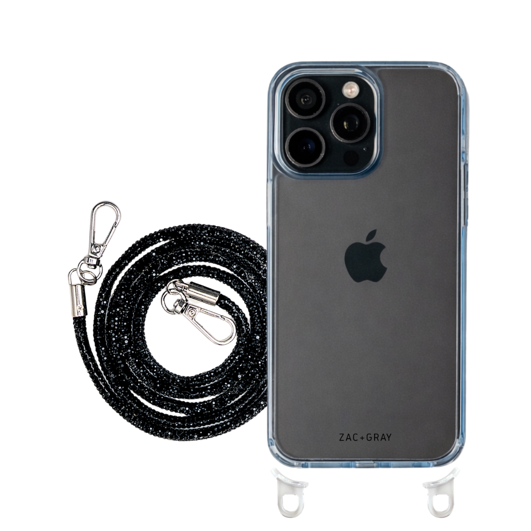 iPhone 15 SKY BLUE TRANSPARENT CASE + CRYSTAL CORD