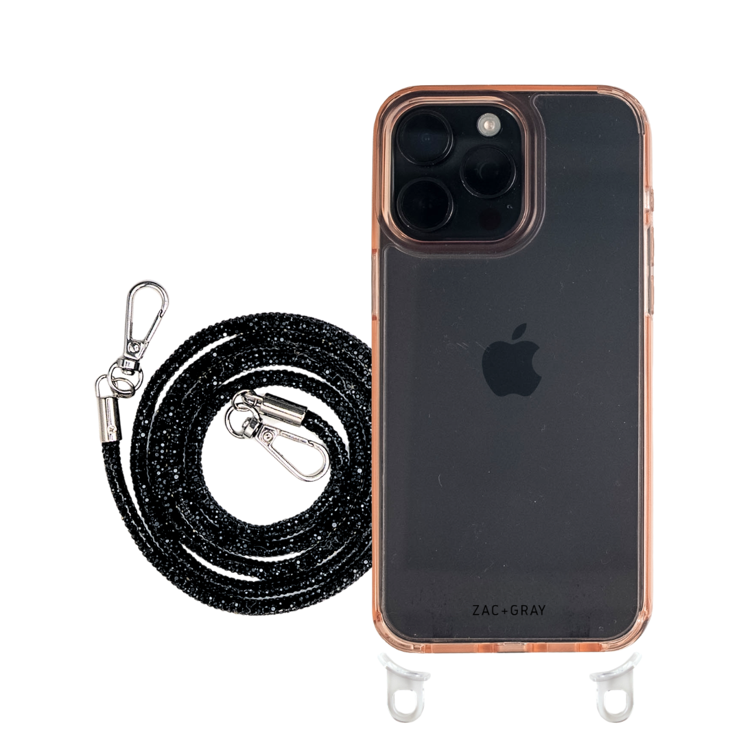 iPhone 16 POWDER PINK TRANSPARENT CASE + CRYSTAL CORD