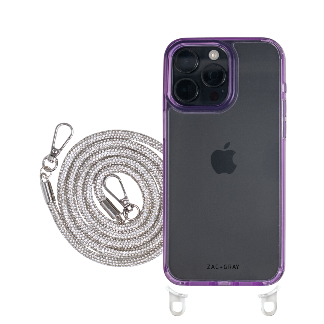 iPhone 15 Pro Max LAVENDER TRANSPARENT CASE + CRYSTAL CORD