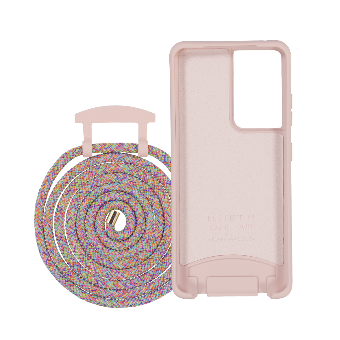 Samsung S21 Ultra ROSÉ PINK CASE + RAINBOW CORD