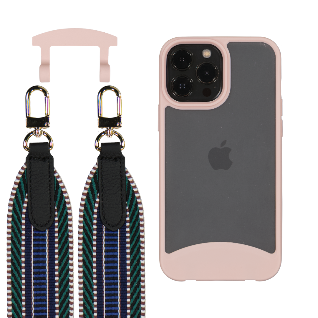 iPhone 12 and 12 Pro FROSTED ROSÉ PINK CASE + PATTERNED STRAP