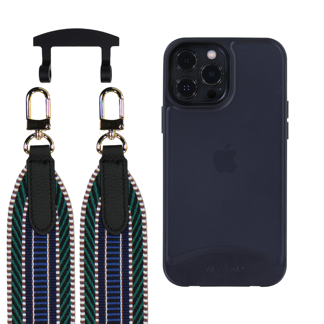 iPhone 13 Pro FROSTED MIDNIGHT BLACK CASE + PATTERNED STRAP