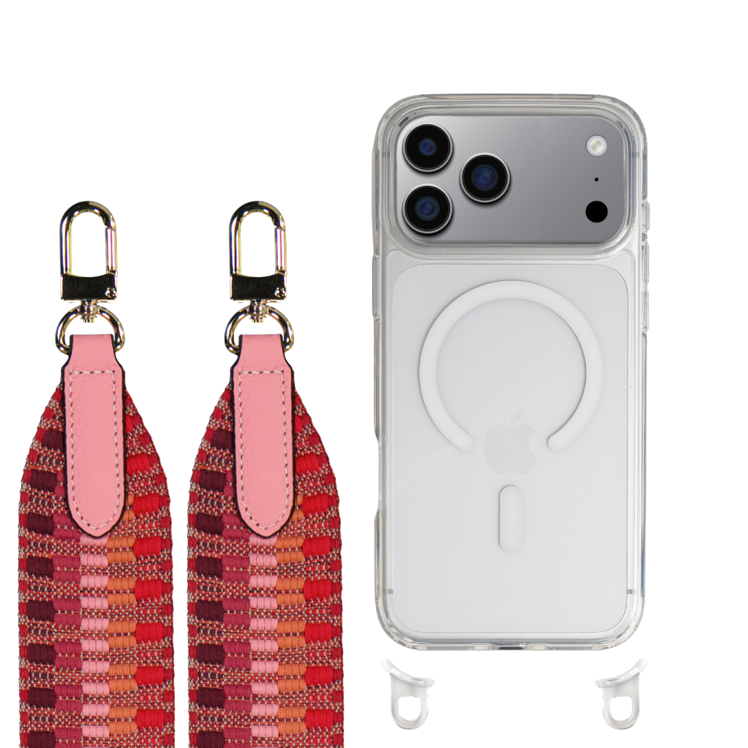 iPhone 17 Pro CRYSTAL CLEAR TRANSPARENT CASE + PATTERNED STRAP
