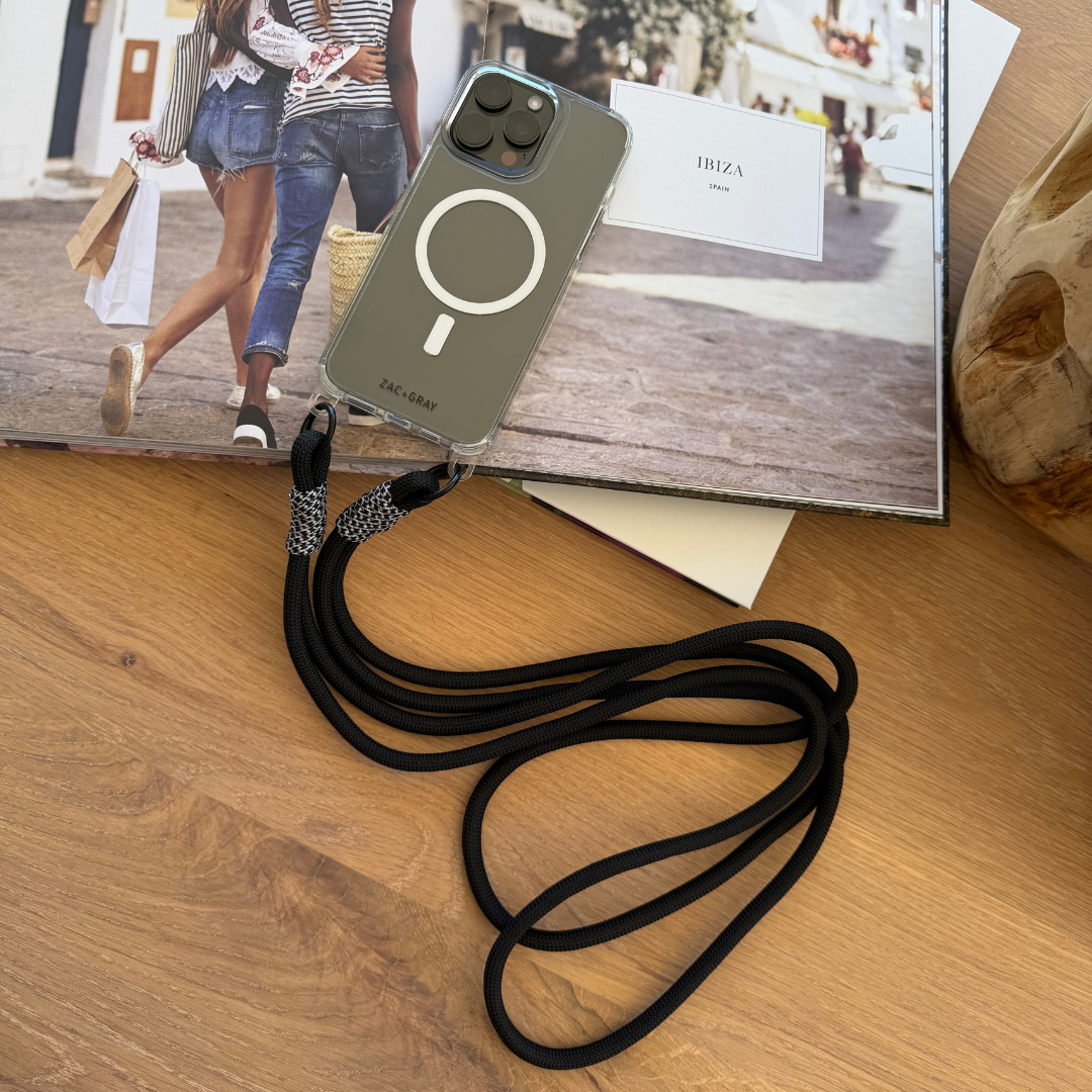 CRYSTAL CLEAR TRANSPARENT CASE WITH MIDNIGHT BLOOM KNOTTED CORD - MAGSAFE