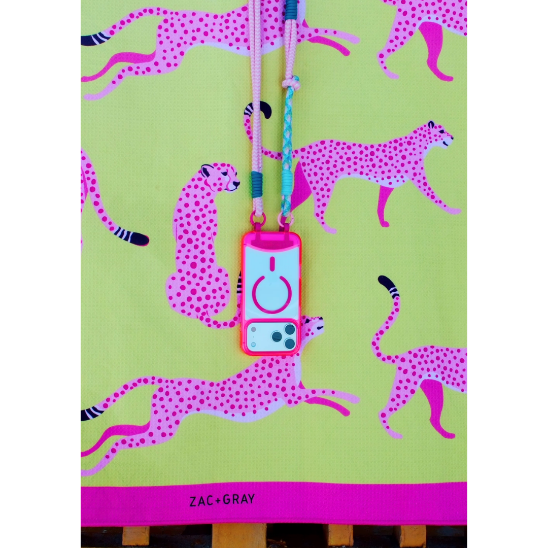 HOT PINK TRANSPARENT CASE + KNOTTED CORD