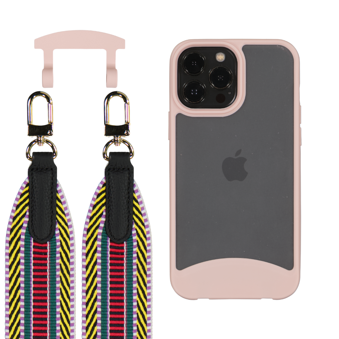 iPhone 12 and 12 Pro FROSTED ROSÉ PINK CASE + PATTERNED STRAP