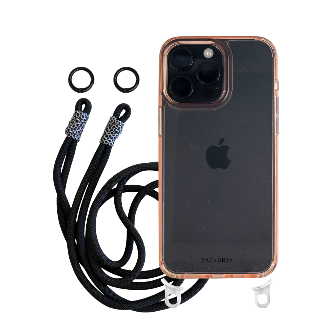 iPhone 16 Plus POWDER PINK TRANSPARENT CASE + KNOTTED CORD