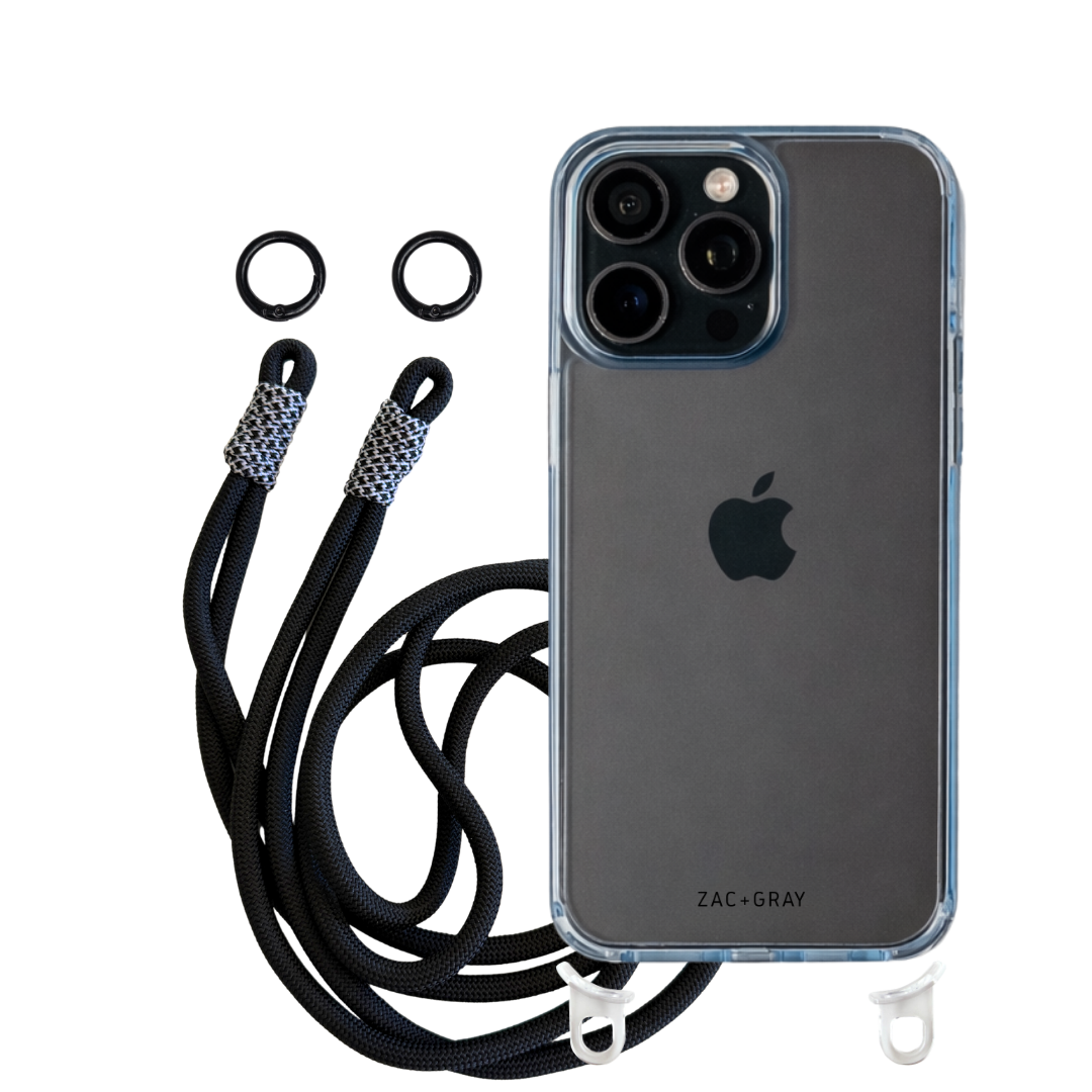 iPhone 16 Pro Max SKY BLUE TRANSPARENT CASE + KNOTTED CORD