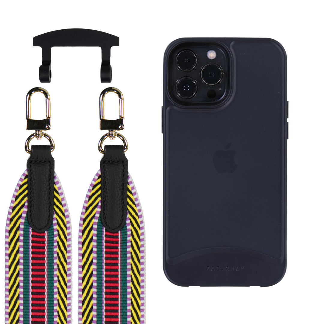 iPhone 13 Pro FROSTED MIDNIGHT BLACK CASE + PATTERNED STRAP