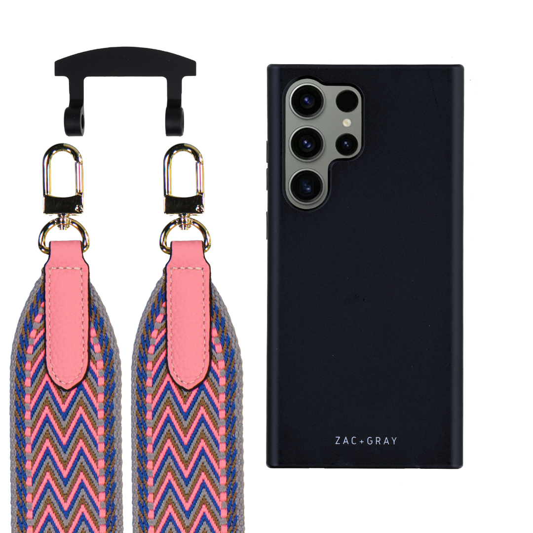 Samsung S25 Ultra MIDNIGHT BLACK CASE + PATTERNED STRAP
