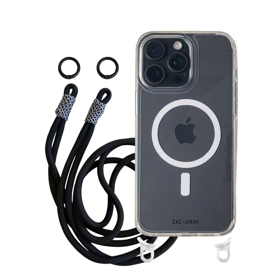 iPhone 15 Pro CRYSTAL CLEAR TRANSPARENT CASE + KNOTTED CORD