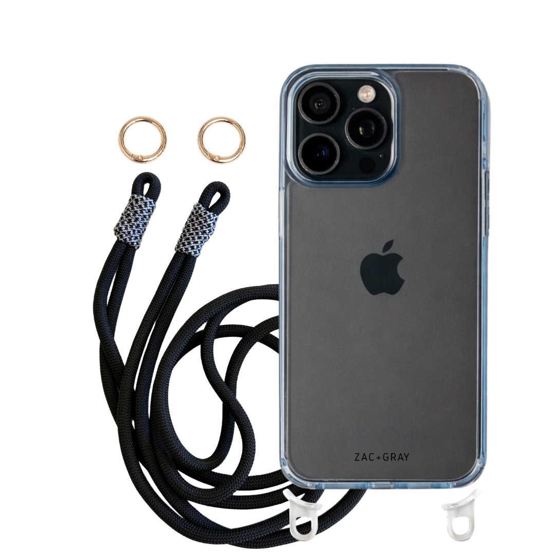iPhone 16 Pro Max SKY BLUE TRANSPARENT CASE + KNOTTED CORD