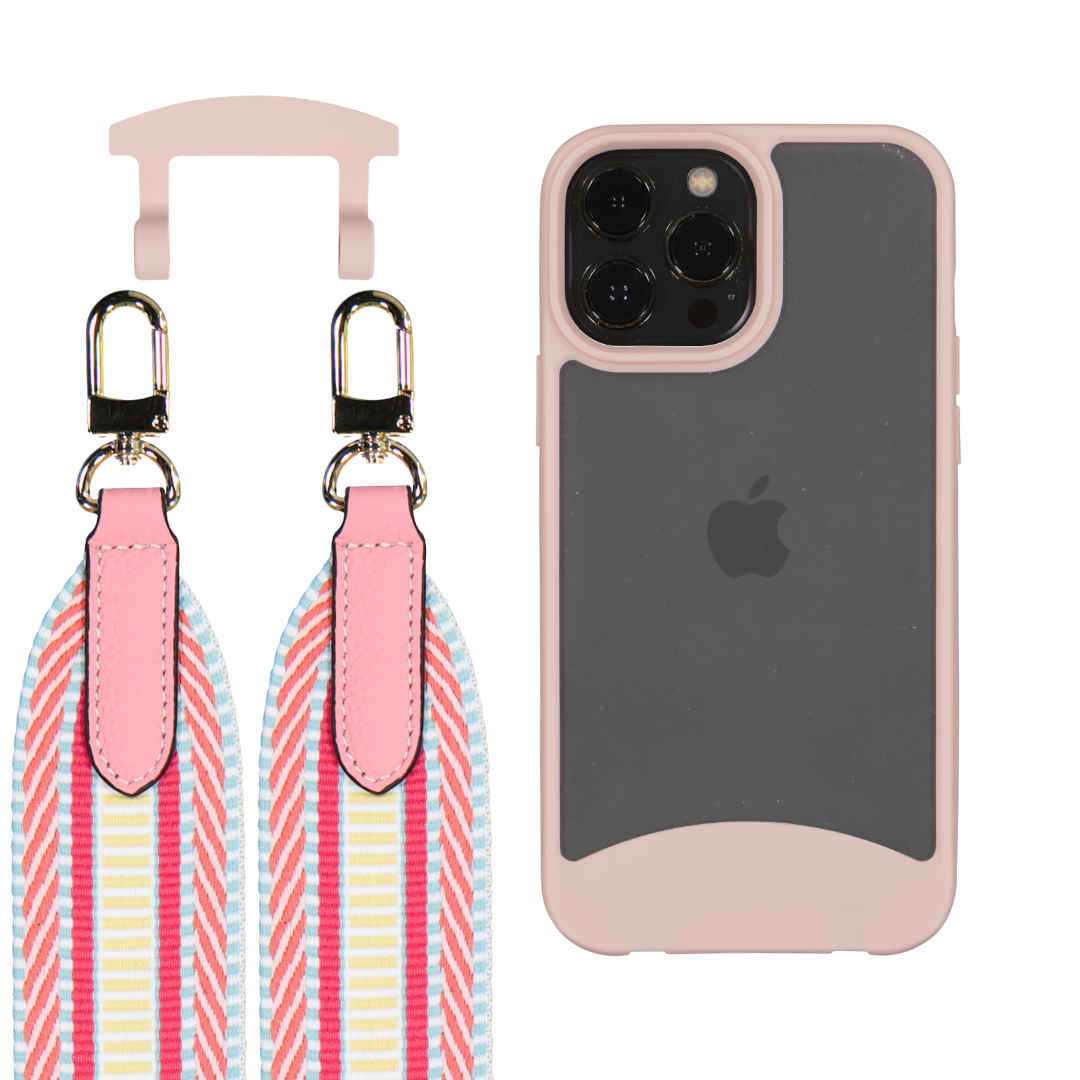 iPhone 12 and 12 Pro FROSTED ROSÉ PINK CASE + PATTERNED STRAP