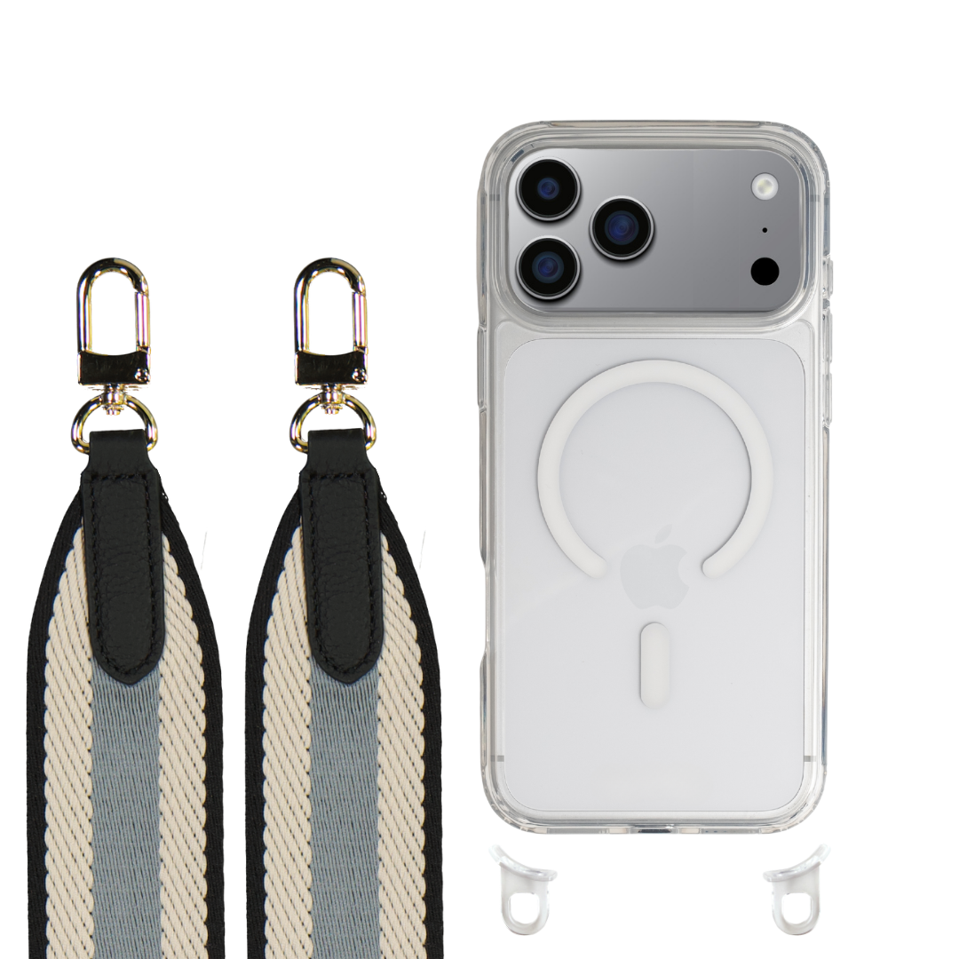 iPhone 17 Pro CRYSTAL CLEAR TRANSPARENT CASE + PATTERNED STRAP