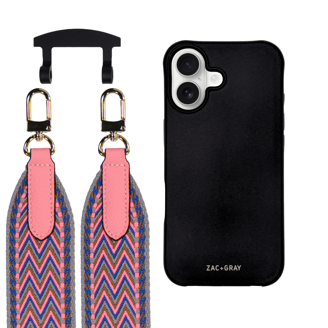 iPhone 17 MIDNIGHT BLACK CASE + PATTERNED STRAP