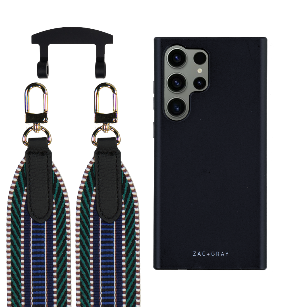 Samsung S25 Ultra MIDNIGHT BLACK CASE + PATTERNED STRAP