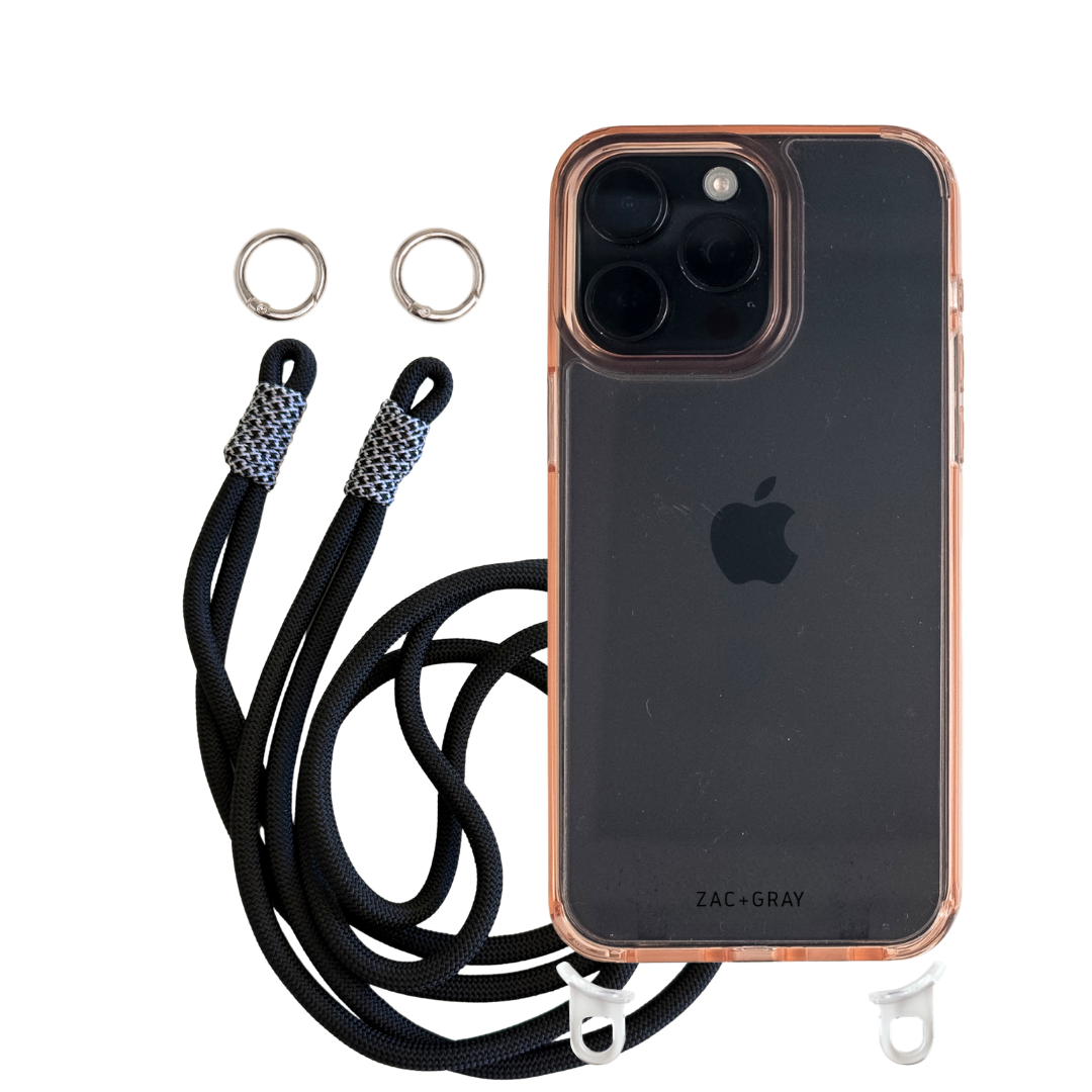 iPhone 16 Plus POWDER PINK TRANSPARENT CASE + KNOTTED CORD