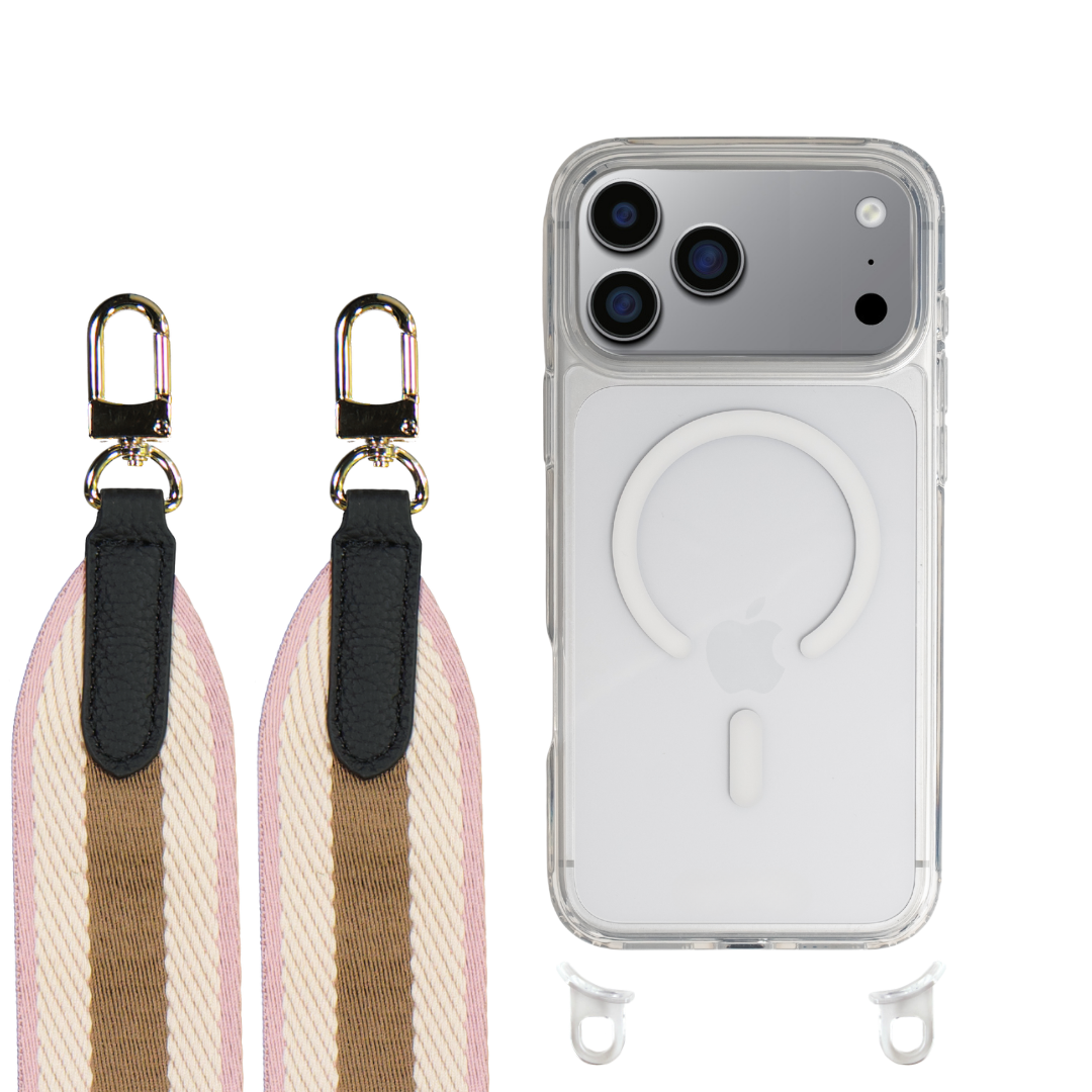 iPhone 17 Pro CRYSTAL CLEAR TRANSPARENT CASE + PATTERNED STRAP