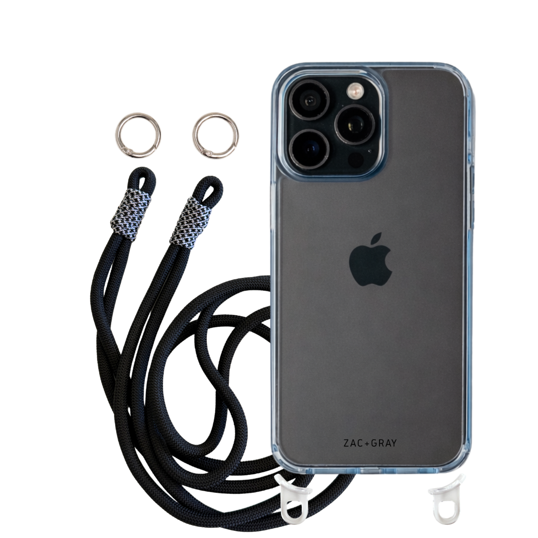 iPhone 16 Pro Max SKY BLUE TRANSPARENT CASE + KNOTTED CORD