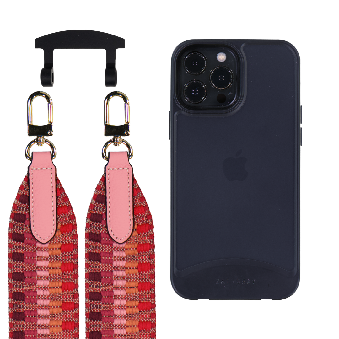 iPhone 13 Pro FROSTED MIDNIGHT BLACK CASE + PATTERNED STRAP