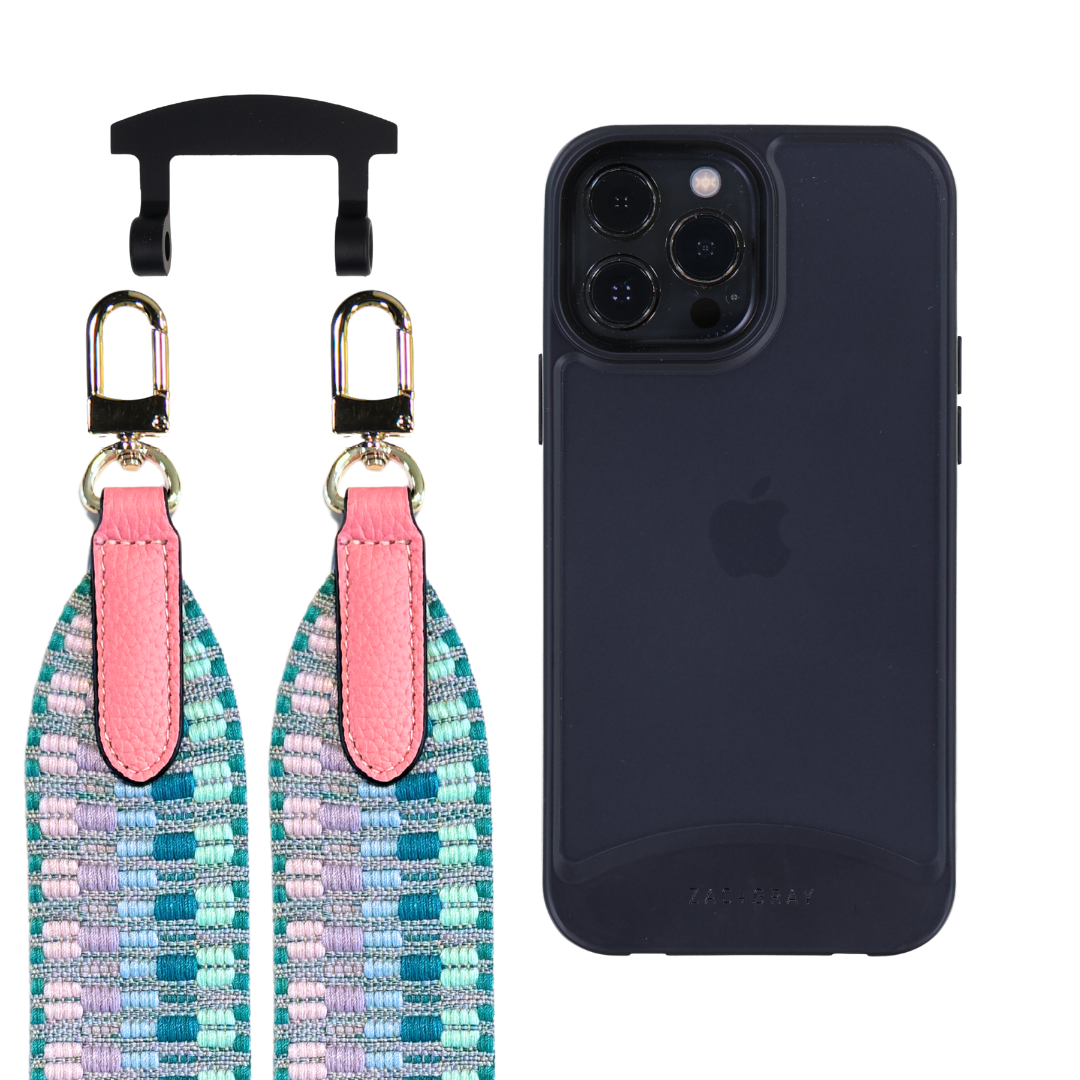 iPhone 13 Pro FROSTED MIDNIGHT BLACK CASE + PATTERNED STRAP