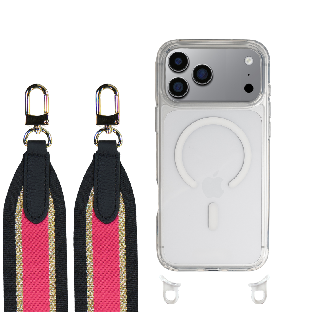 iPhone 17 Pro CRYSTAL CLEAR TRANSPARENT CASE + PATTERNED STRAP