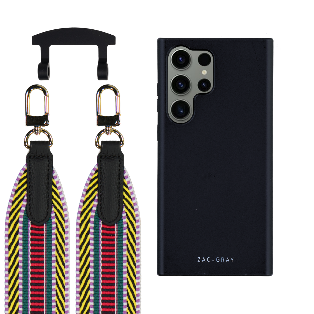 Samsung S25 Ultra MIDNIGHT BLACK CASE + PATTERNED STRAP