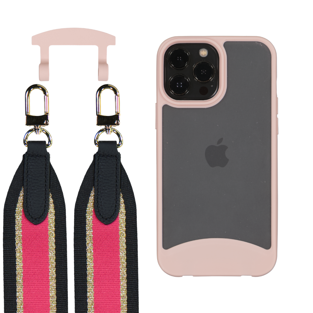 iPhone 12 and 12 Pro FROSTED ROSÉ PINK CASE + PATTERNED STRAP