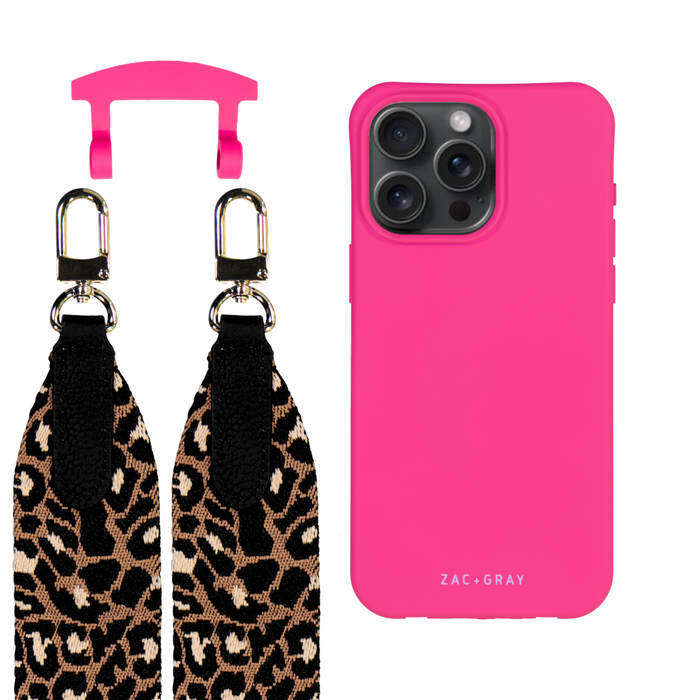 iPhone 12 and 12 Pro HOT PINK CASE + PATTERNED STRAP