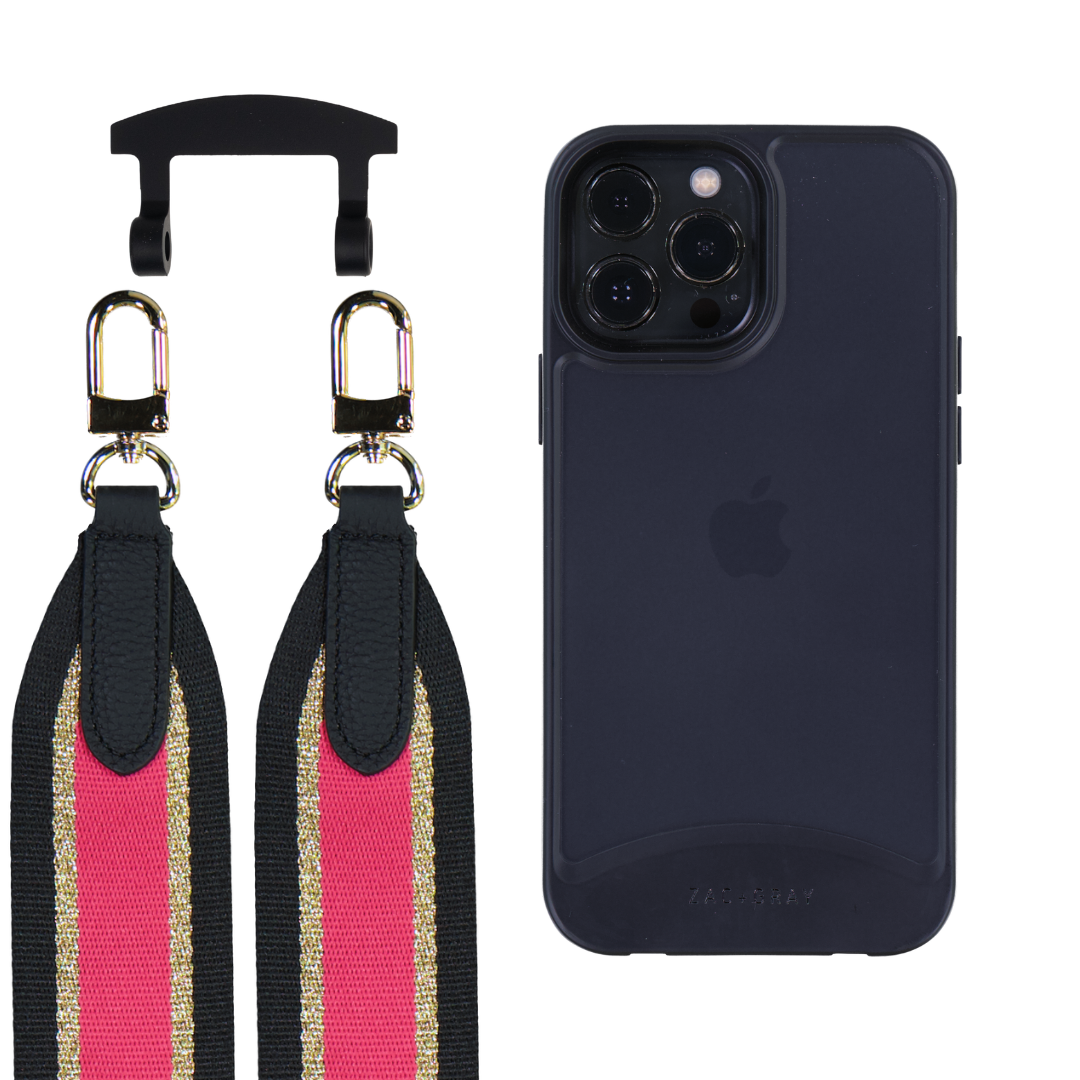 iPhone 13 Pro FROSTED MIDNIGHT BLACK CASE + PATTERNED STRAP