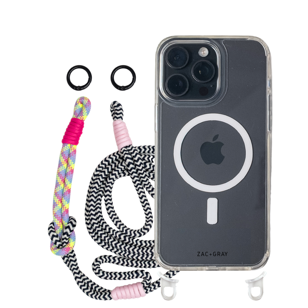 iPhone 15 Pro CRYSTAL CLEAR TRANSPARENT CASE + KNOTTED CORD