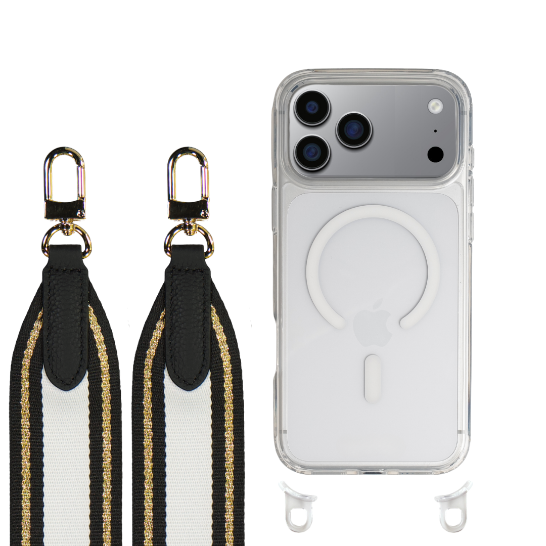 iPhone 17 Pro CRYSTAL CLEAR TRANSPARENT CASE + PATTERNED STRAP