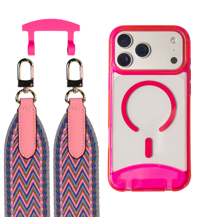 HOT PINK TRANSPARENT CASE + PATTERNED STRAP